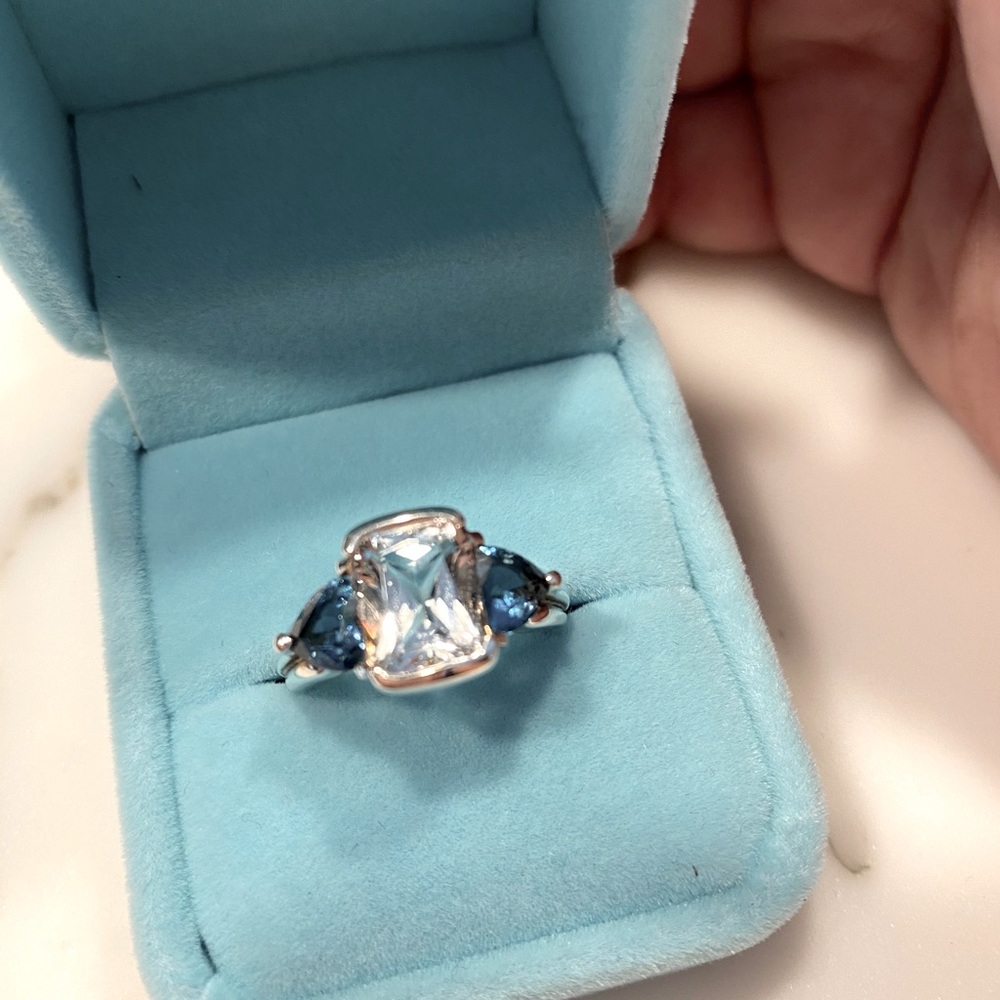 White and London Blue Topaz Ring - sterling